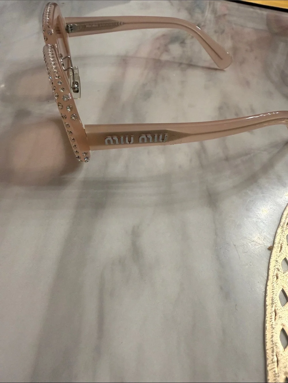 Miu Miu Blush Pink Crystal-Trim Sunglasses